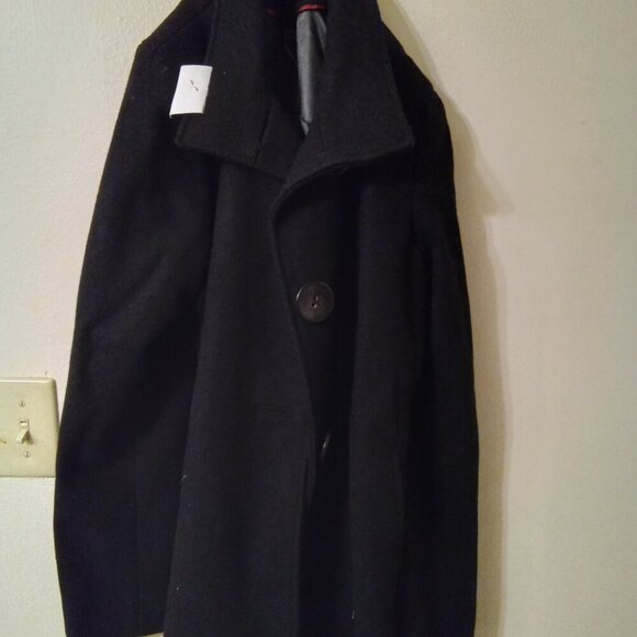 Women's M merona single breasted wool blend blend pea coat Black short cold weat - Picture 3 of 8